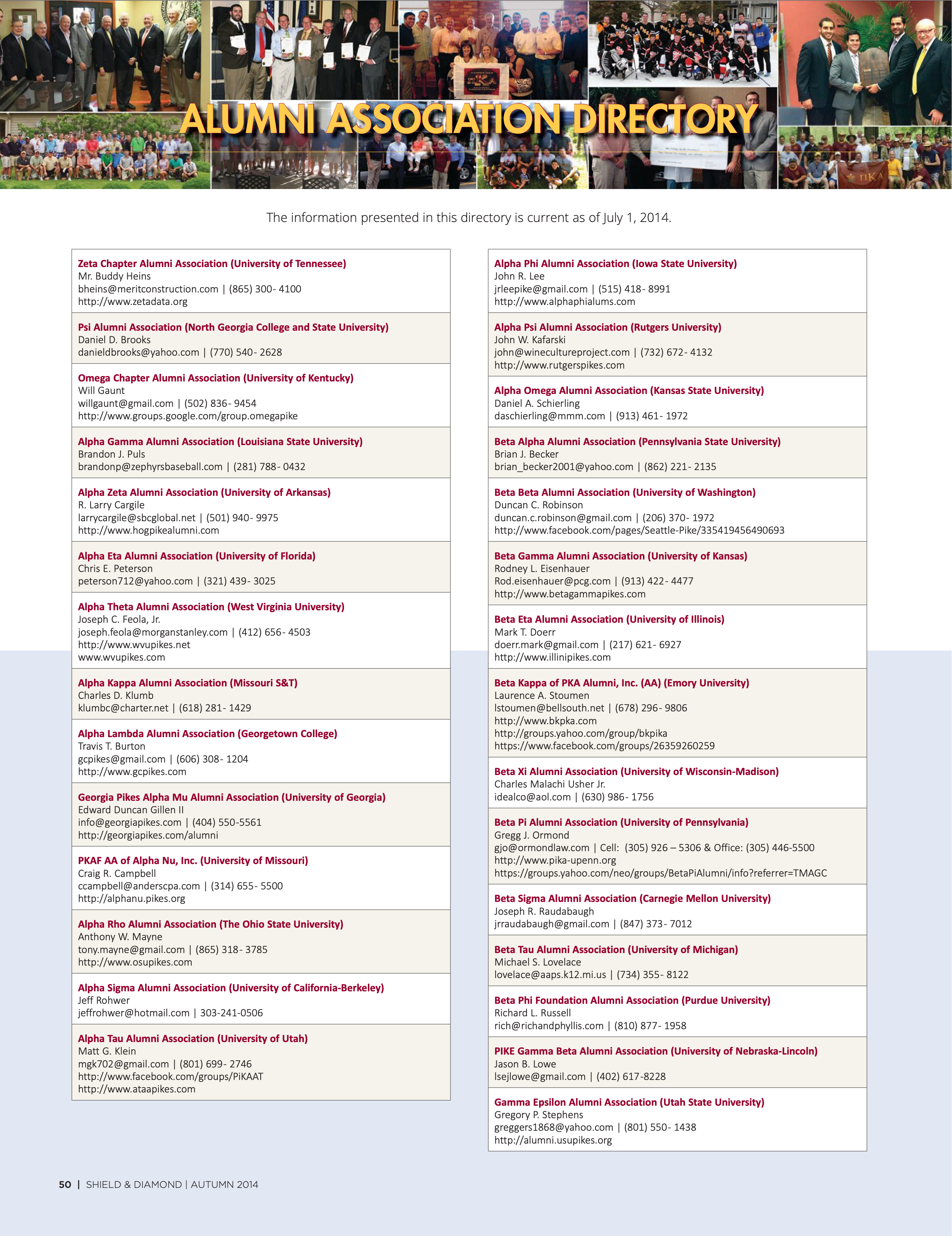 Alumni Association Directory, Autumn 2014